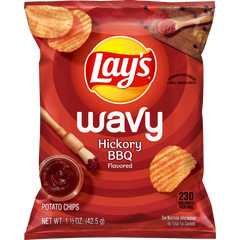 Lay’s Wavy Potato Chips, Hickory BBQ, 1.5 oz, 64 ct