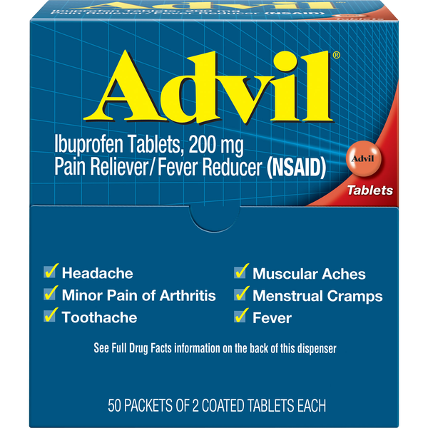 Advil Ibuprofen, Dispenser Pack, 200mg, 2 Tablets, 50 ct