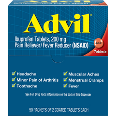 Advil Ibuprofen, Dispenser Pack, 200mg, 2 Tablets, 50 ct