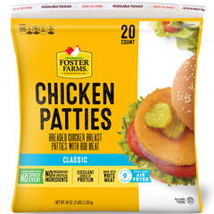 Foster Farms Breaded Chicken Patties, Classic, 1/4 lb, 20 ct