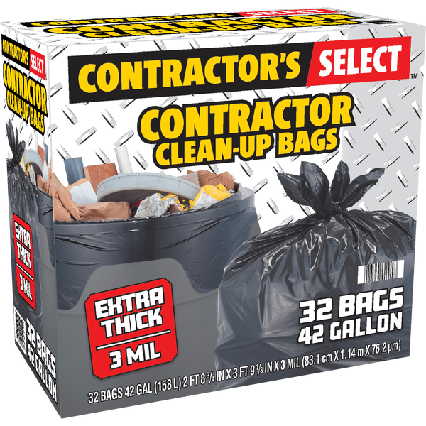 Contractor's Select Contractor Clean-Up Bags, Extra Thick, Black, 42 Gallon, 32 ct