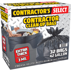 Contractor's Select Contractor Clean-Up Bags, Extra Thick, Black, 42 Gallon, 32 ct