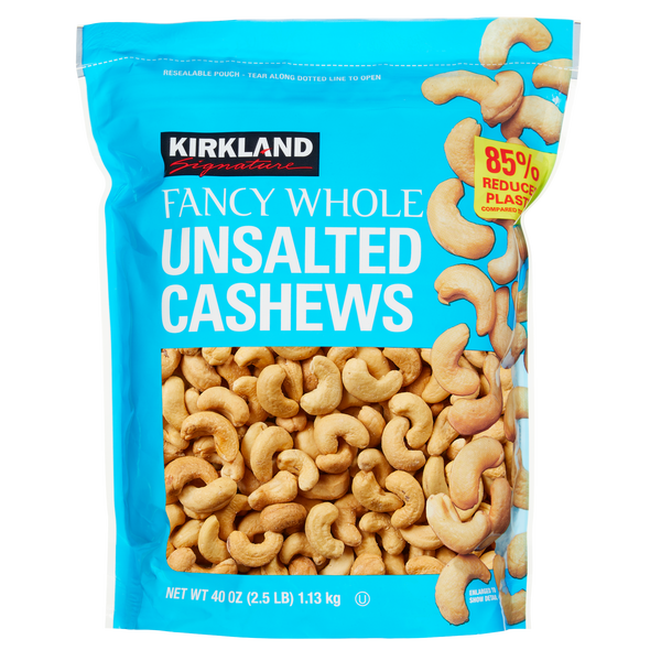 Kirkland Signature Fancy Whole Cashews, Unsalted, 40 oz