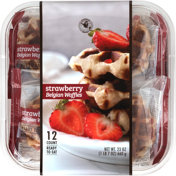 Universal Bakery Belgian Waffles, Strawberry, 1.9 oz, 12 ct