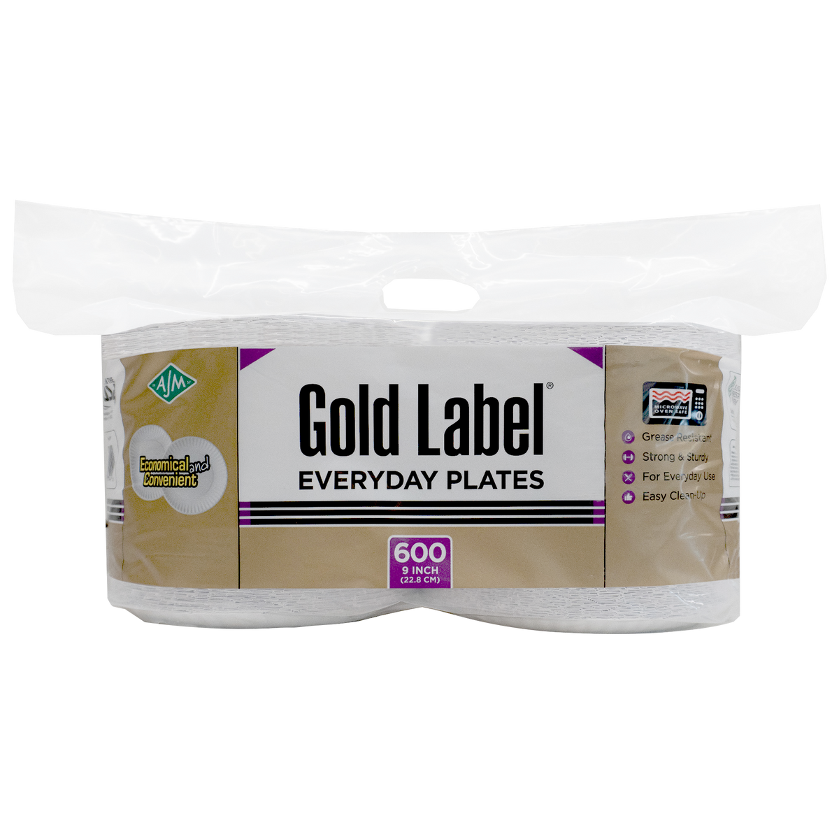 AJM Gold Label 9" Everyday Paper Plates, White, 600 ct