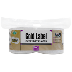 AJM Gold Label 9" Everyday Paper Plates, White, 600 ct