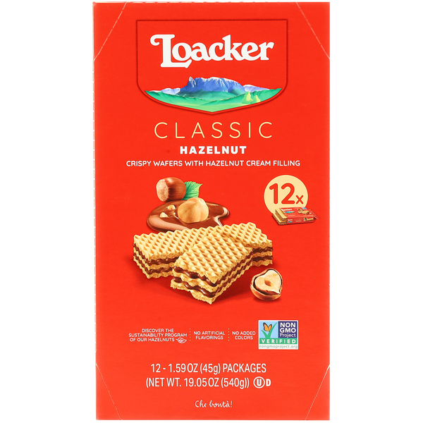 Loacker Classic Crispy Wafers, Hazelnut, 1.59 oz, 12 ct