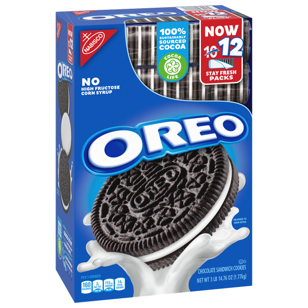 OREO Chocolate Sandwich Cookies, Stay Fresh Packs, 12 ct