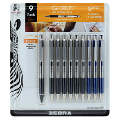 Zebra G-301 Retractable Gel Pen, Medium Point 0.7mm, Assorted Ink Colors, 9 ct