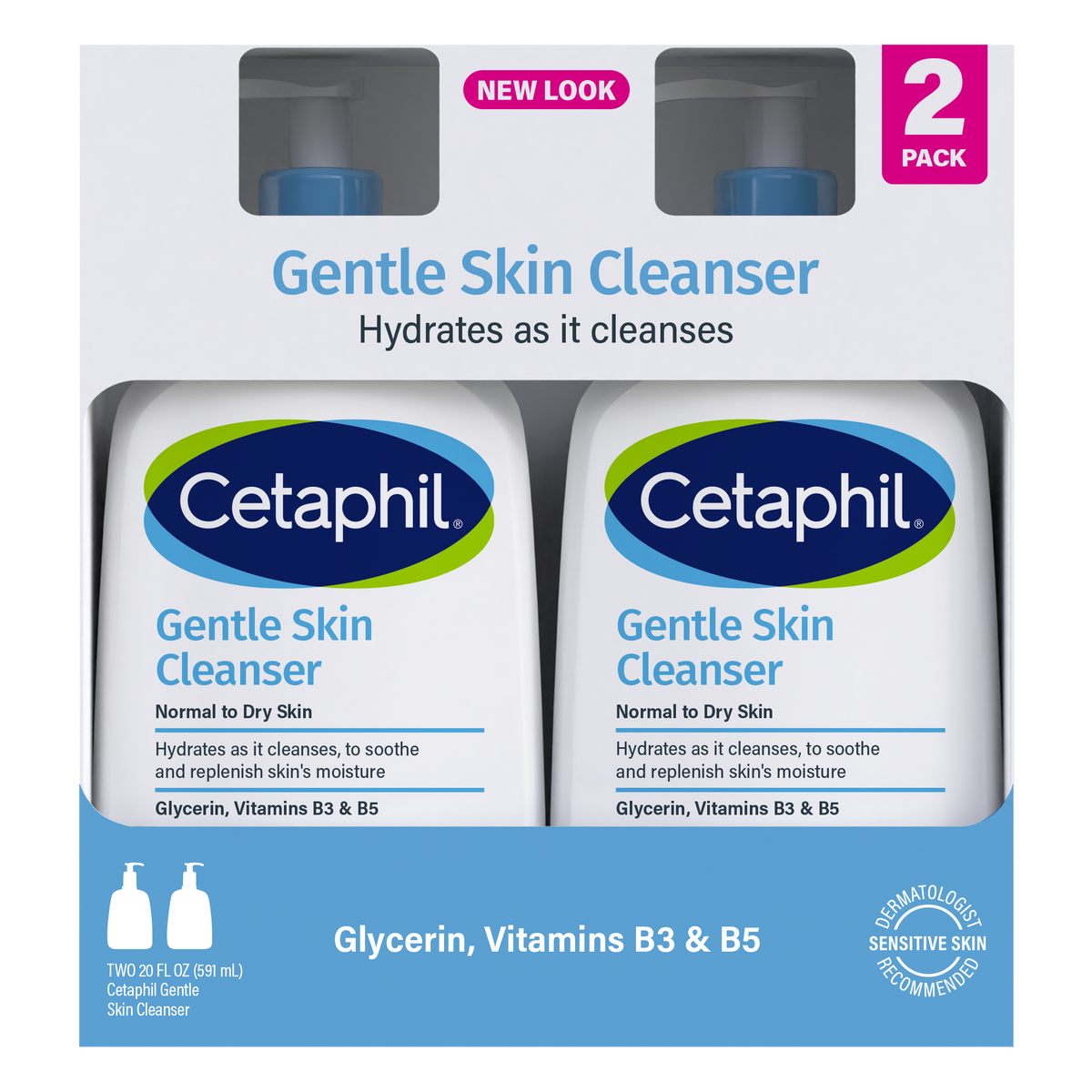 Cetaphil Gentle Skin Cleanser, Dry to Normal Sensitive Skin, 20 fl oz, 2 ct