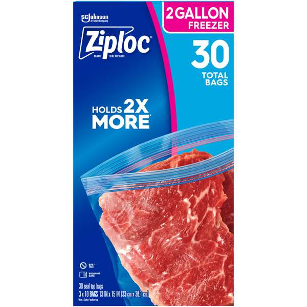 Ziploc Grip 'n Seal Freezer Bags, 2 Gallon, 30 ct