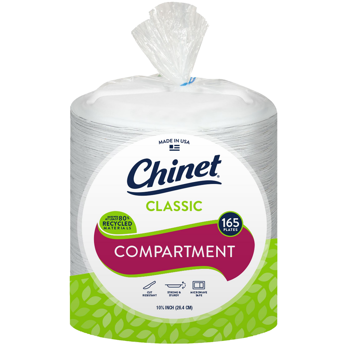 Chinet 10-3/8" 3-Compartment Paper Plate, White, 165 ct