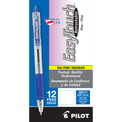 Pilot EasyTouch Retractable Ballpoint Pen, Fine Point, 0.7mm, Blue Ink, 12 ct