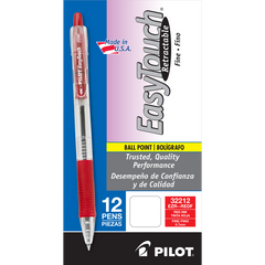 Pilot Pen EasyTouch Retractable Ballpoint Ink Pen, Fine Point 0.7mm, Red Ink, 12 ct