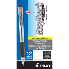 Pilot EasyTouch Retractable Ballpoint Pen, Medium Point 1.0mm, Black Ink, 12 ct