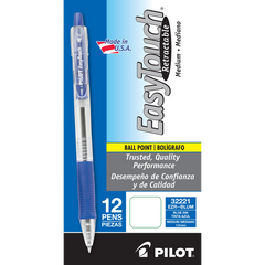 Pilot Pen EasyTouch Retractable Ballpoint Ink Pen, Medium Point 1.0mm, Blue Ink, 12 ct