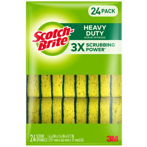 Scotch-Brite Scrub Sponges, Heavy Duty, Yellow, 24 ct