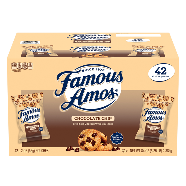 Famous Amos Cookies, Chocolate Chip, 2 oz, 42 ct