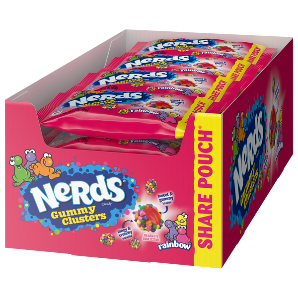 Nerds Candy Gummy Clusters, Rainbow, Share Pouch, 3 oz, 12 ct