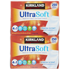 Kirkland Signature Fabric Softener Sheets, Premium Ultra Soft, Fresh Scent, 250 Sheets, 2 ct