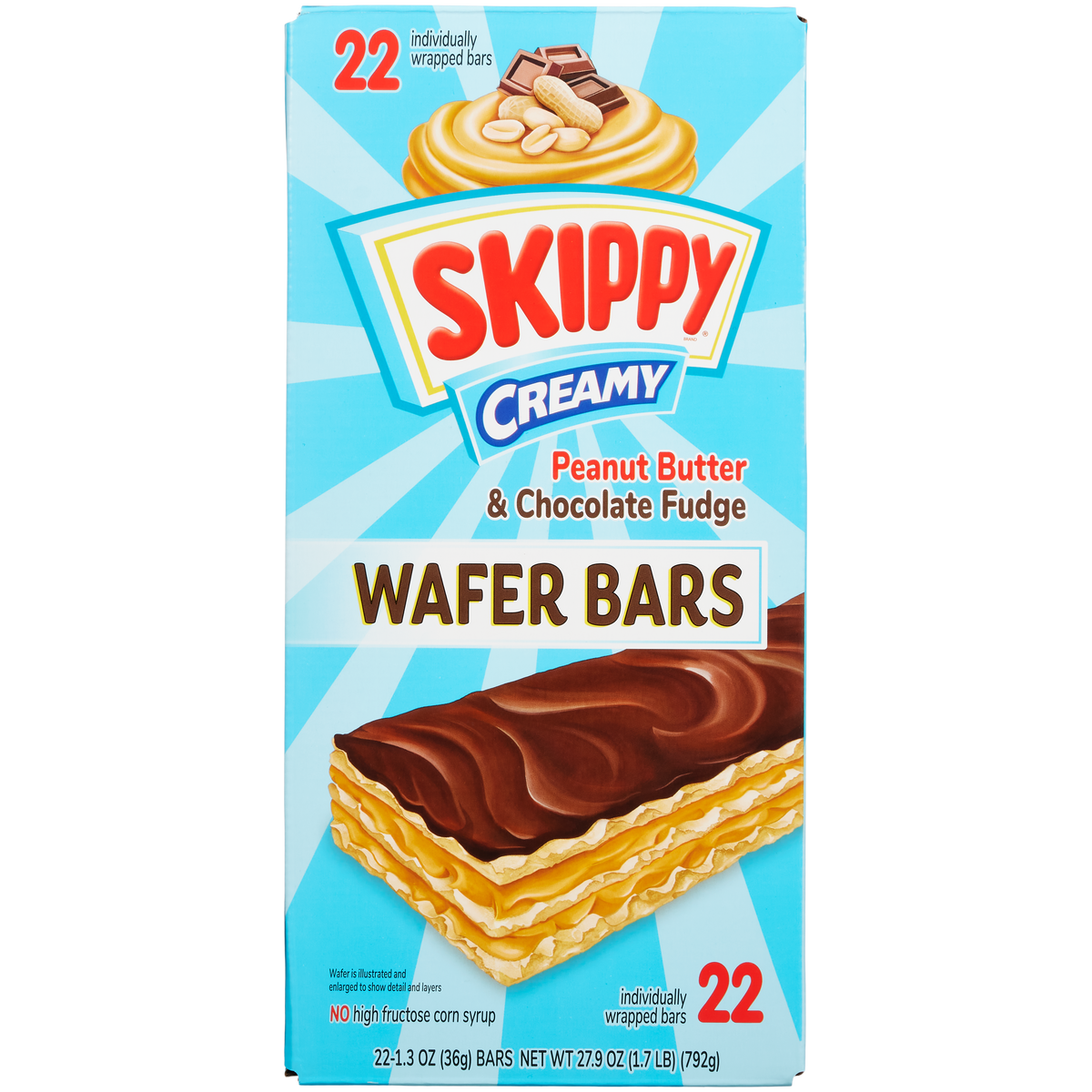 Skippy Wafer Bars, Peanut Butter and Chocolate Fudge, 1.3 oz, 22 ct