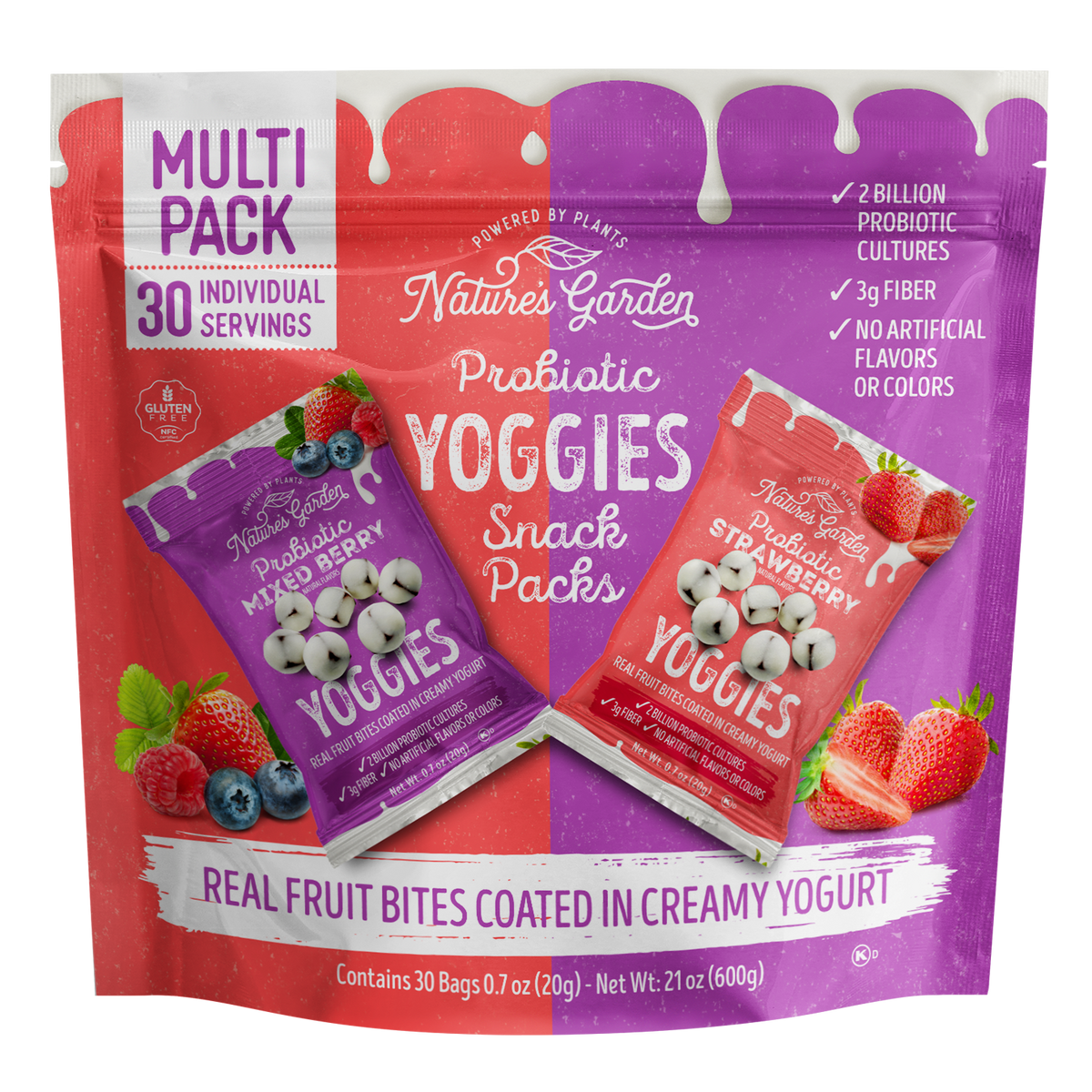 Nature's Garden Probiotic Yoggies  Snack Packs, Variety Pack, 0.7 oz, 30 ct