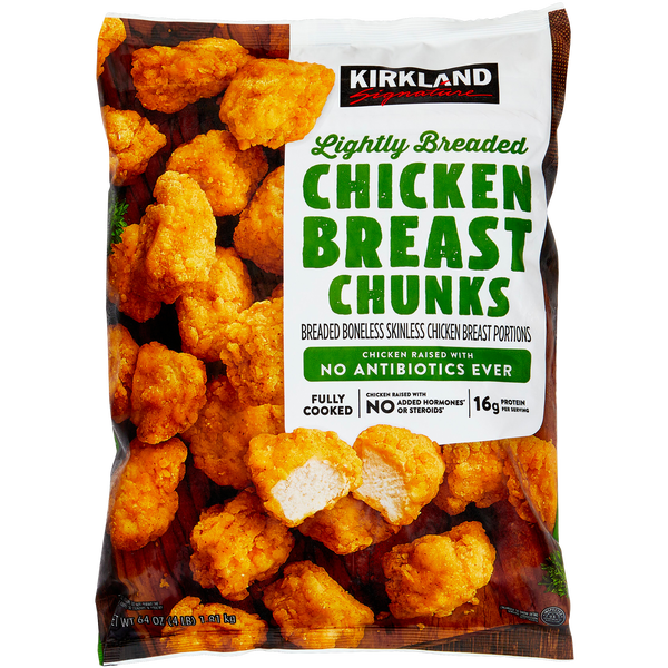 Kirkland Signature Lightly Breaded Chicken Breast Chunks, Boneless Skinless, 4 lbs