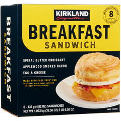 Kirkland Signature Croissant Breakfast Sandwich, Applewood Smoked Bacon, Egg and Cheese, 4.82 oz, 8 ct