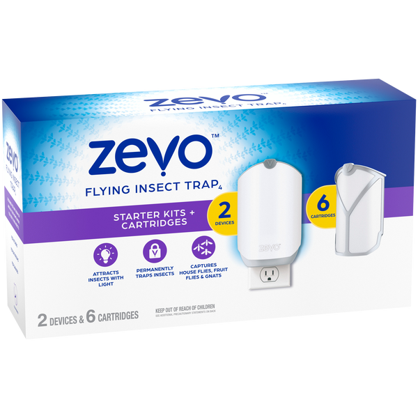 Zevo Flying Insect Trap Starter Kit, 2 Devices + 6 Refills