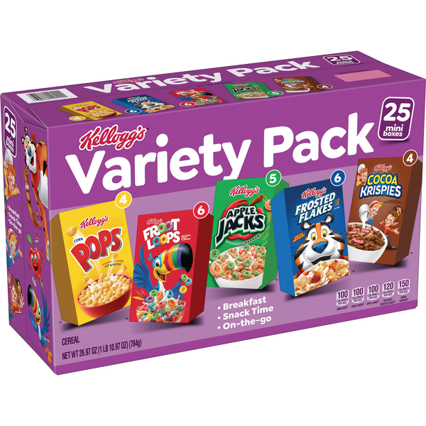 Kellogg's Cereal Mini Boxes, Variety Pack, 25 ct