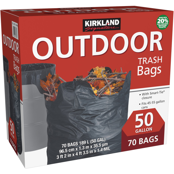 Kirkland Signature Outdoor Trash Bags, 20% PCR, Black, 50 Gallon, 70 ct