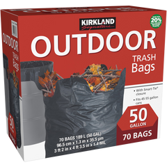 Kirkland Signature Outdoor Trash Bags, 20% PCR, Black, 50 Gallon, 70 ct