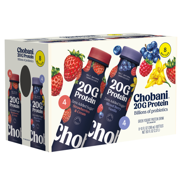 Chobani Complete Lowfat Greek Yogurt Drink, Variety Pack, 10 fl oz, 8 ct