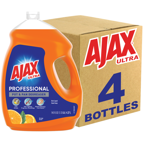 Ajax Ultra Professional Pot and Pan Degreaser Liquid Dish Detergent, Orange Scent, 145 fl oz, 4 ct