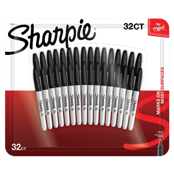 Sharpie Permanent Marker, Fine Point, Black, 32 ct