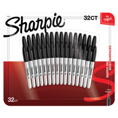 Sharpie Permanent Marker, Fine Point, Black, 32 ct