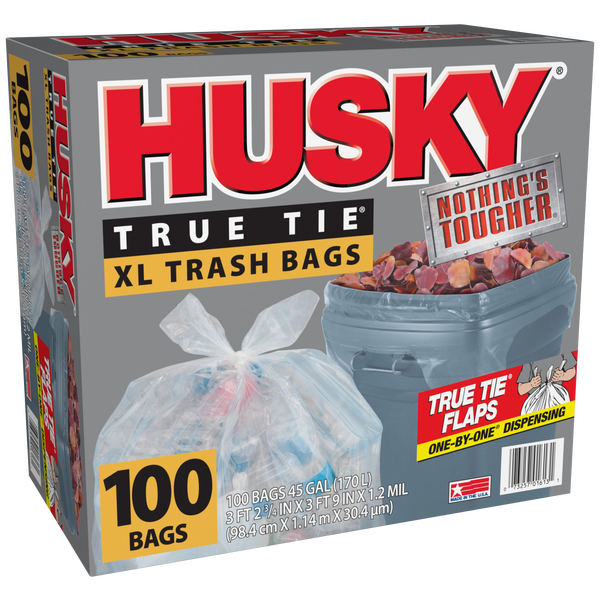 Husky True Tie XL Trash Bags, 45 Gallon, 100 ct