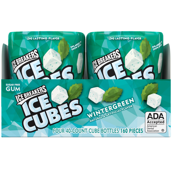 Ice Breakers Ice Cubes Sugar Free Gum, Wintergreen, 40 pieces, 4 ct