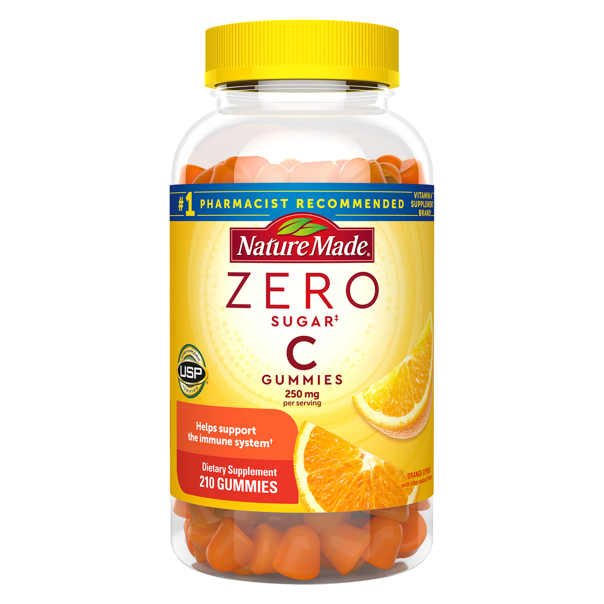 Nature Made Zero Sugar Vitamin C Gummies 250 mg., 210 Gummies