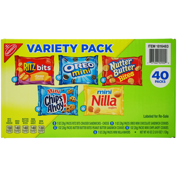 Nabisco Cookies & Crackers, Variety Pack, 1 oz, 40 ct