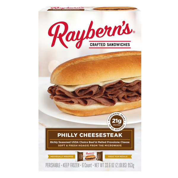 Raybern’s Crafted Sandwiches, Philly Cheesesteak, 5.6 oz, 6 ct