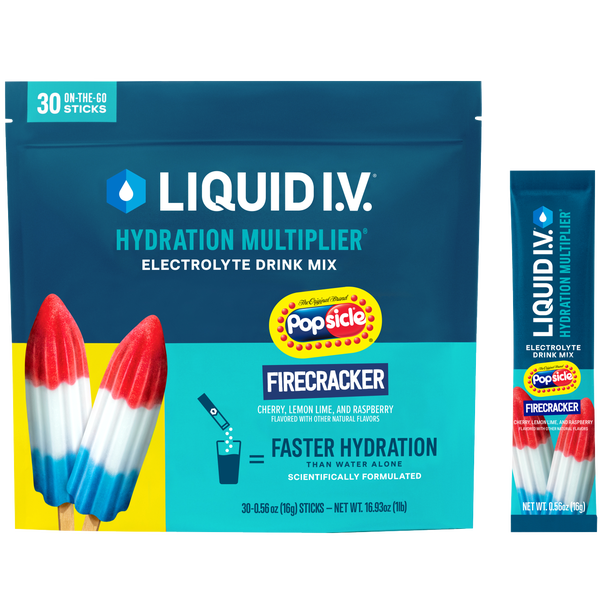 Liquid I.V. Hydration Multiplier Electrolyte Drink Mix, Popsicle Firecracker, 0.56 oz, 30 ct