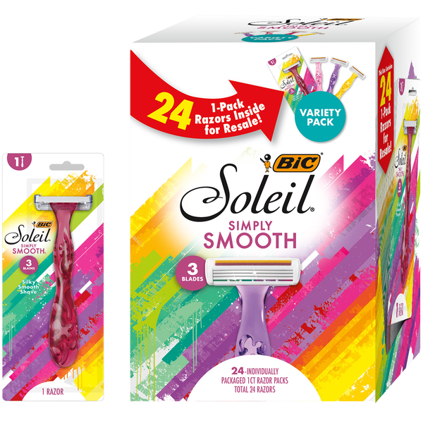 Bic Soleil Simply Smooth Disposable Razors, 3 Blades, Variety Pack, 24 ct