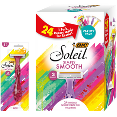 Bic Soleil Simply Smooth Disposable Razors, 3 Blades, Variety Pack, 24 ct