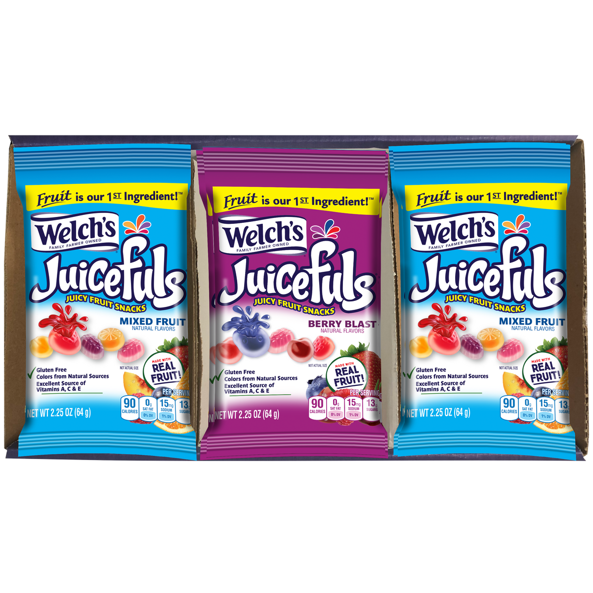 Welch's Juicefuls Juicy Fruit Snacks, Variety Pack, 2.25 oz, 15 ct