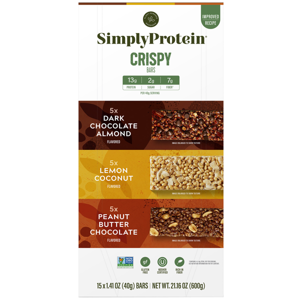 SimplyProtein Crispy Bars, Variety Pack, 1.41 oz, 15 ct