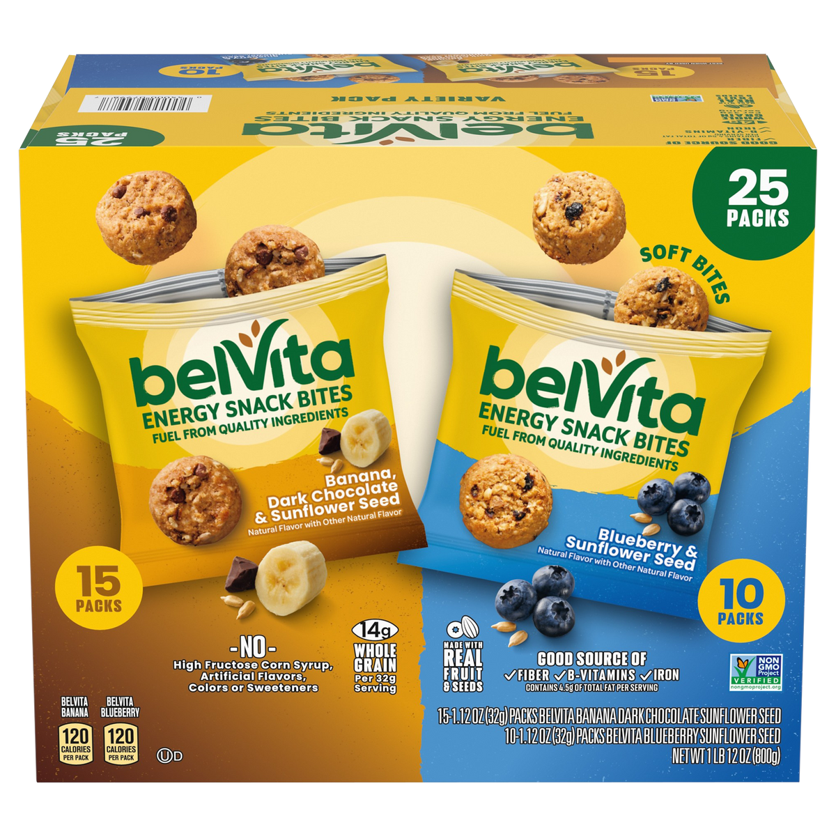 belVita Energy Snack Bites, Variety Pack, 1.12 oz, 25 ct