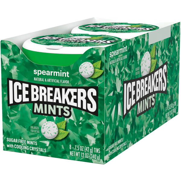 Ice Breakers Sugar Free Mints with Cooling Crystals, Spearmint, 1.5 oz, 8 ct