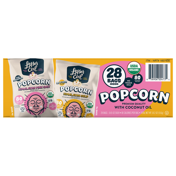 LesserEvil Organic Popcorn, Variety Pack, 0.65 oz, 28 ct