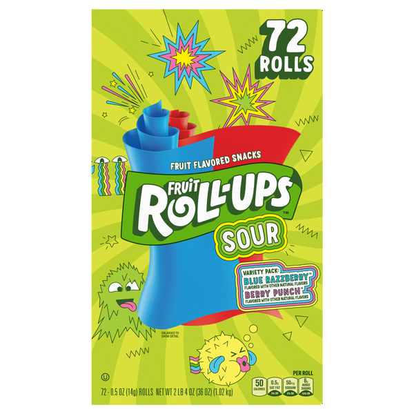 Fruit Roll-Ups Sour, Variety Pack, 0.5 oz, 72 ct